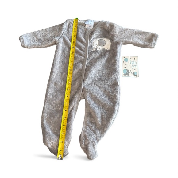 🍁Little Joy Baby Elephant Plush Footed Sleeper 0–3 Mth NWT Gray Cozy 1 Pc Pajama - Picture 4 of 5